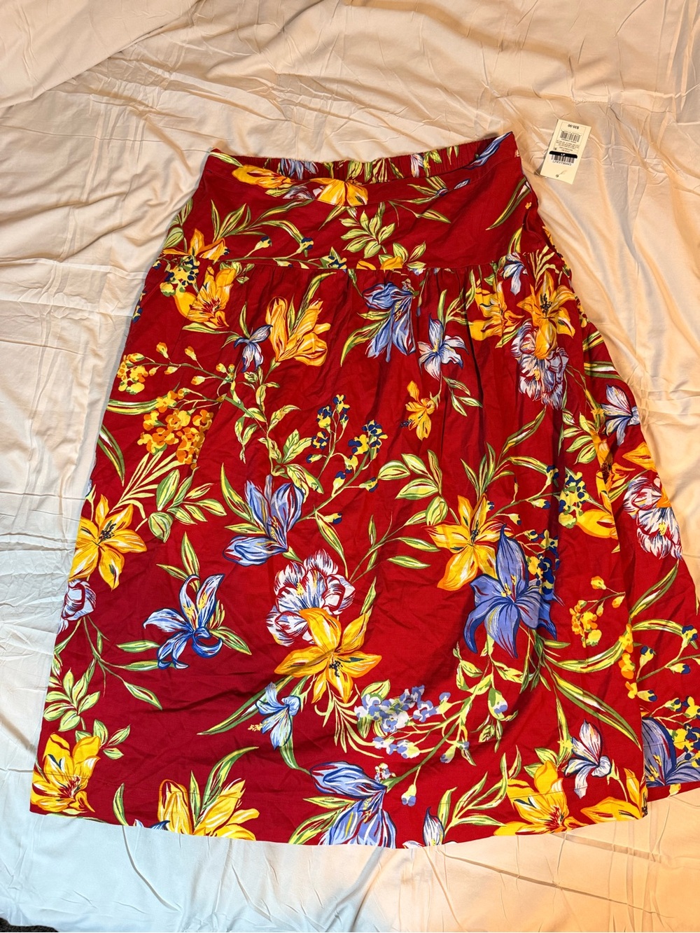 a new day Red A-Line Skirt with Yellow & Blue Floral Print